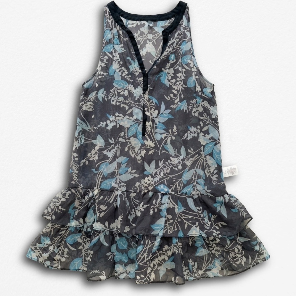 Charlotte Russe Floral Mini Dress XS Navy‎ Blue Sleeveless Ruffle Hem Chiffon